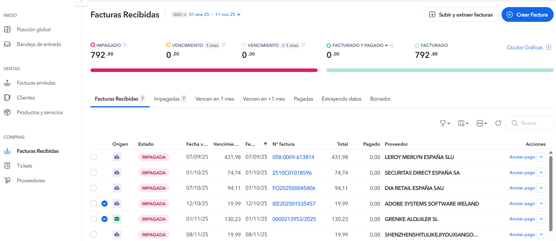 Factures Rebudes ADARAL